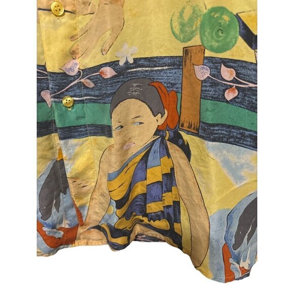 AS IS Silk Club Mens Graphic Shirt Polynesian Inspired Fabric Project Repurpose - Picture 4 of 14